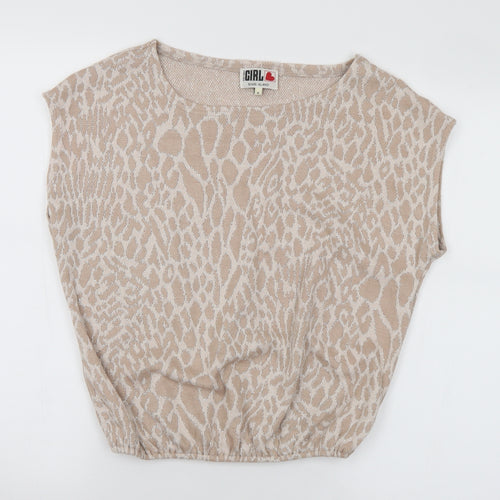 River Island Womens Beige Round Neck Animal Print Acrylic Pullover Jumper Size 8 - Leopard Print
