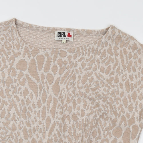 River Island Womens Beige Round Neck Animal Print Acrylic Pullover Jumper Size 8 - Leopard Print