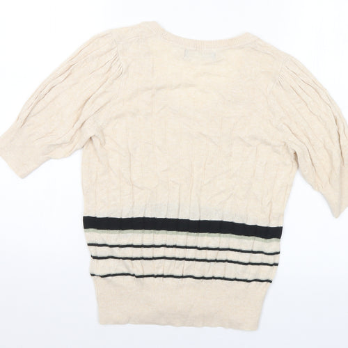 Marks and Spencer Womens Beige Scoop Neck Striped Viscose Pullover Jumper Size 10