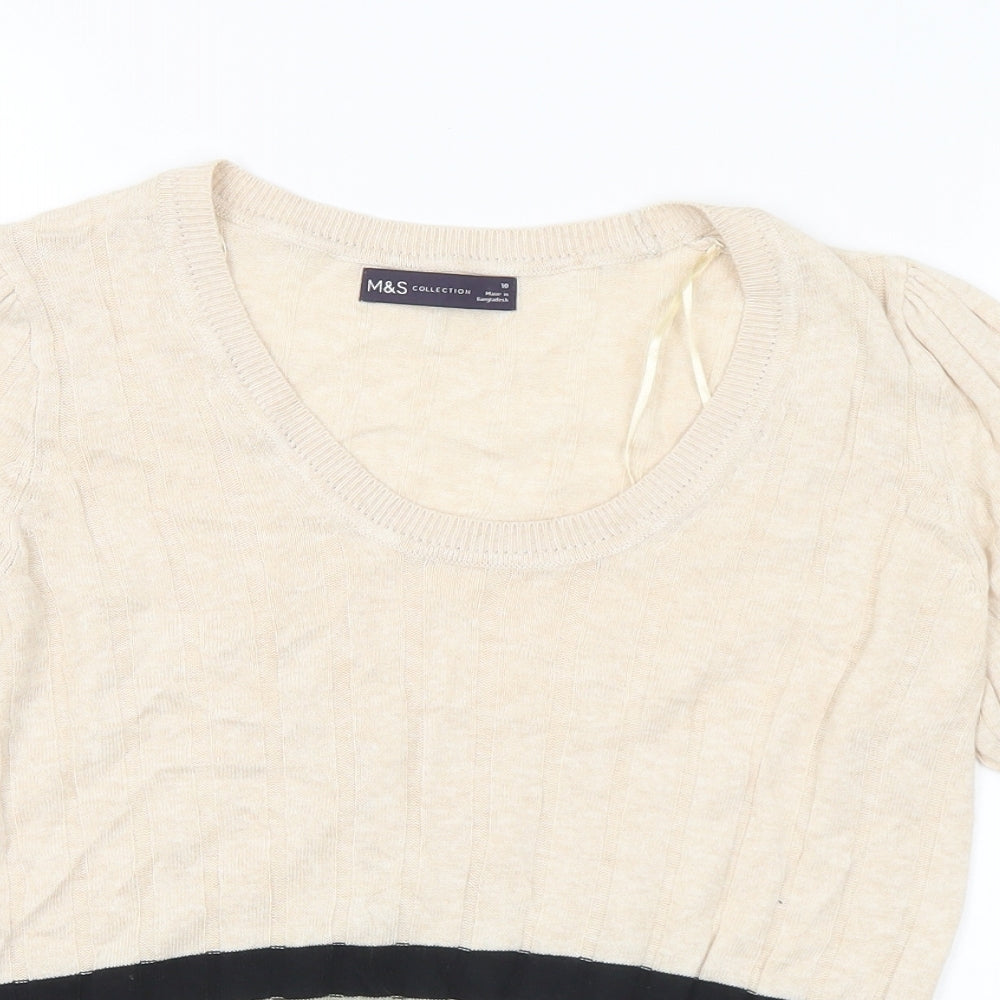 Marks and Spencer Womens Beige Scoop Neck Striped Viscose Pullover Jumper Size 10