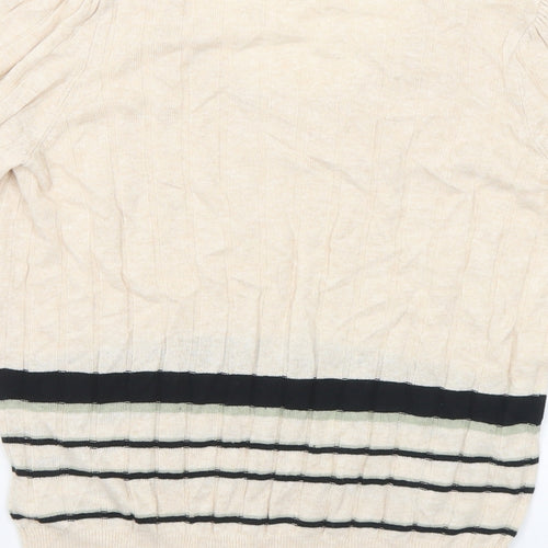 Marks and Spencer Womens Beige Scoop Neck Striped Viscose Pullover Jumper Size 10