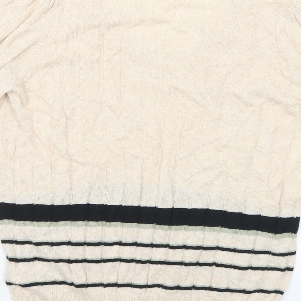 Marks and Spencer Womens Beige Scoop Neck Striped Viscose Pullover Jumper Size 10