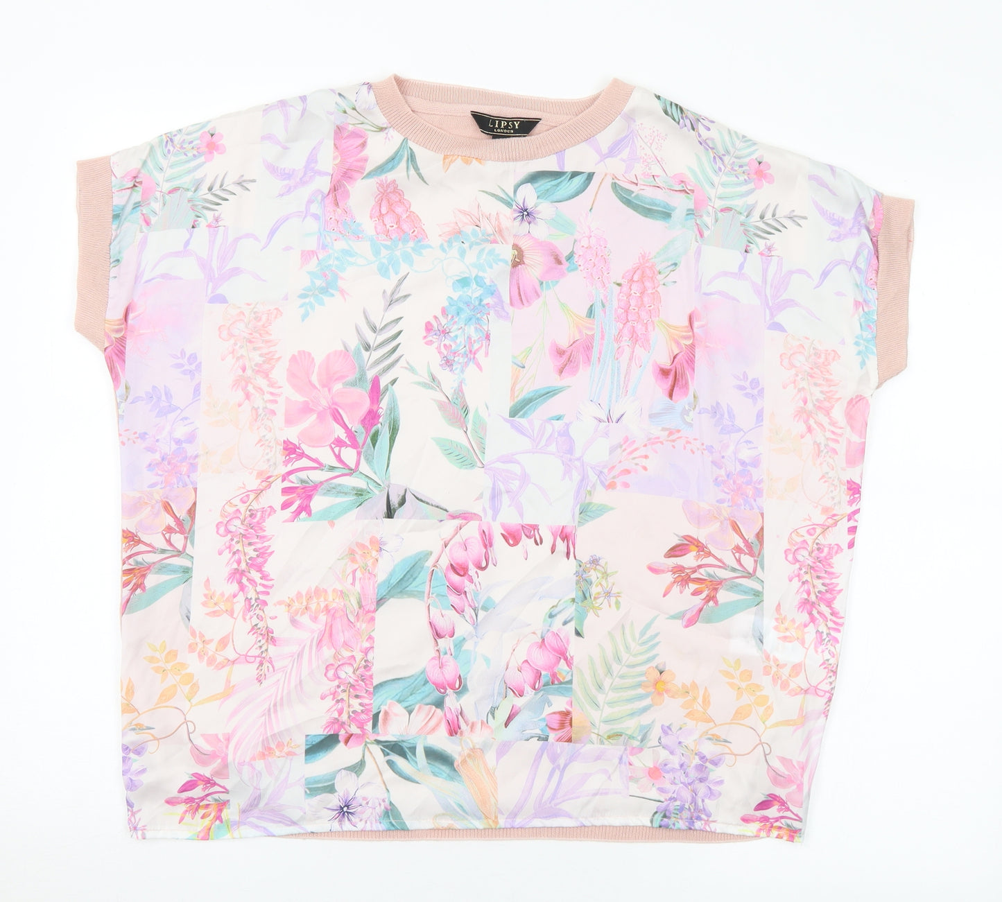 Lipsy Womens Multicoloured Crew Neck Floral Acrylic Pullover Jumper Size 12