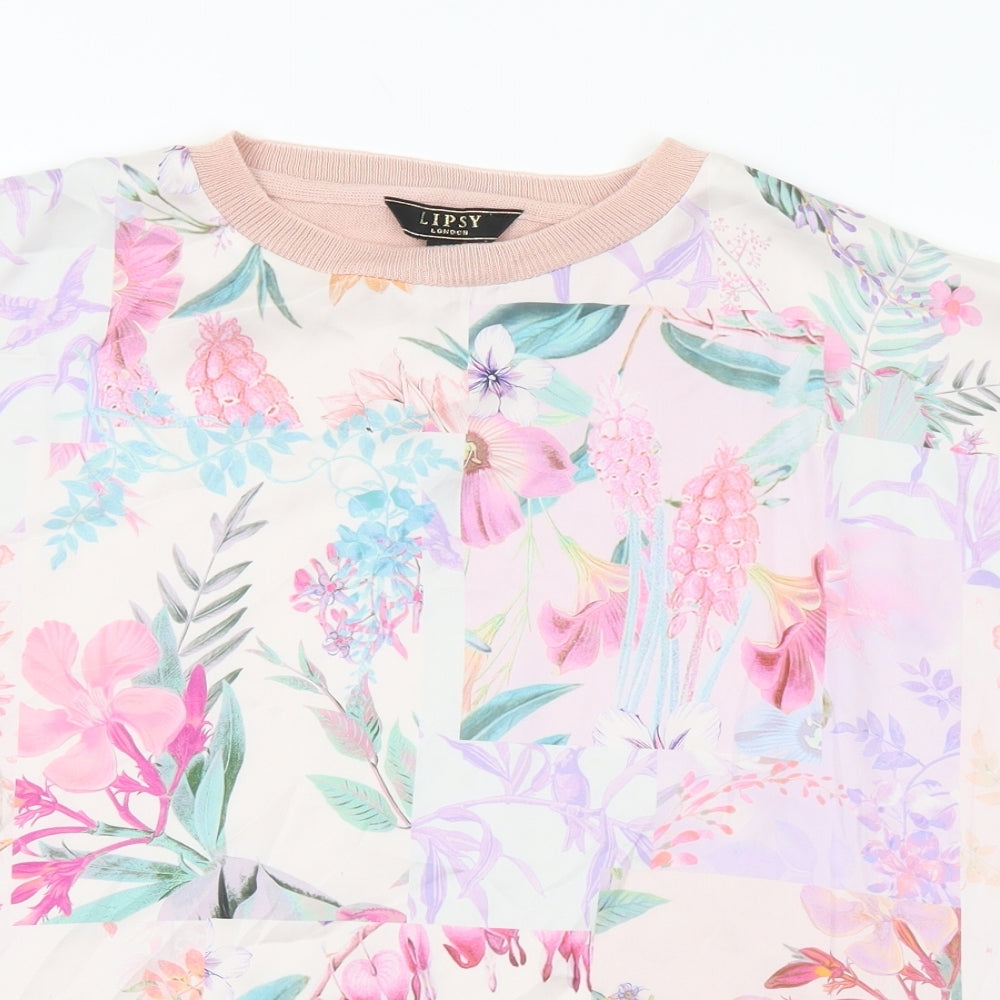 Lipsy Womens Multicoloured Crew Neck Floral Acrylic Pullover Jumper Size 12