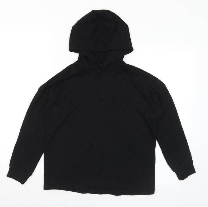 Marks and Spencer Girls Black Viscose Pullover Hoodie Size 10-11 Years
