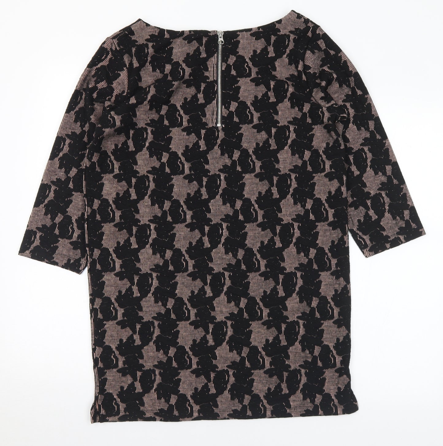 Nutmeg Womens Black Boat Neck Geometric Polyester Tunic Jumper Size 10