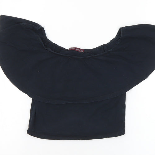 Bershka Womens Black Polyester Cropped T-Shirt Size S Off the Shoulder