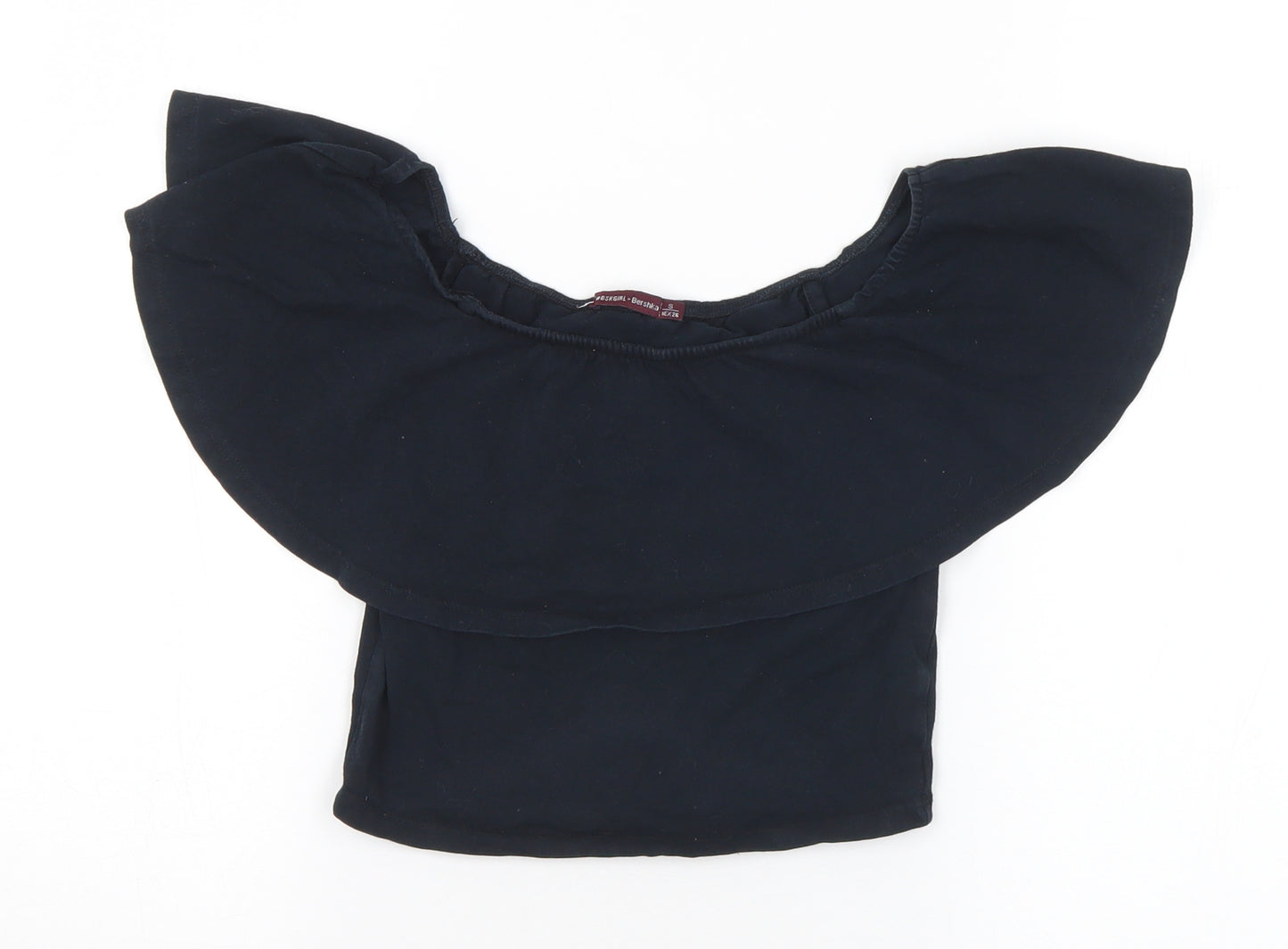 Bershka Womens Black Polyester Cropped T-Shirt Size S Off the Shoulder