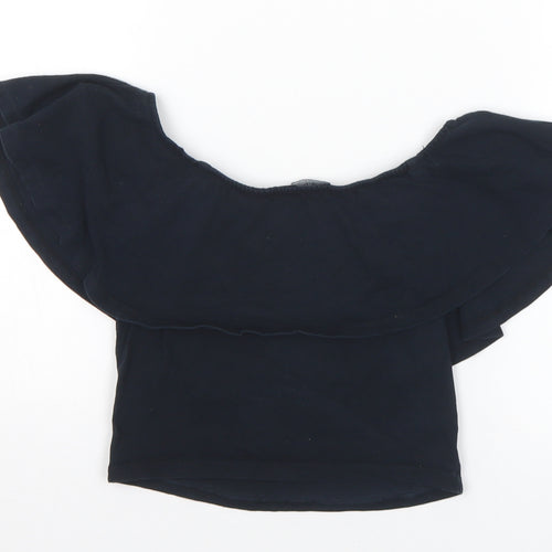 Bershka Womens Black Polyester Cropped T-Shirt Size S Off the Shoulder
