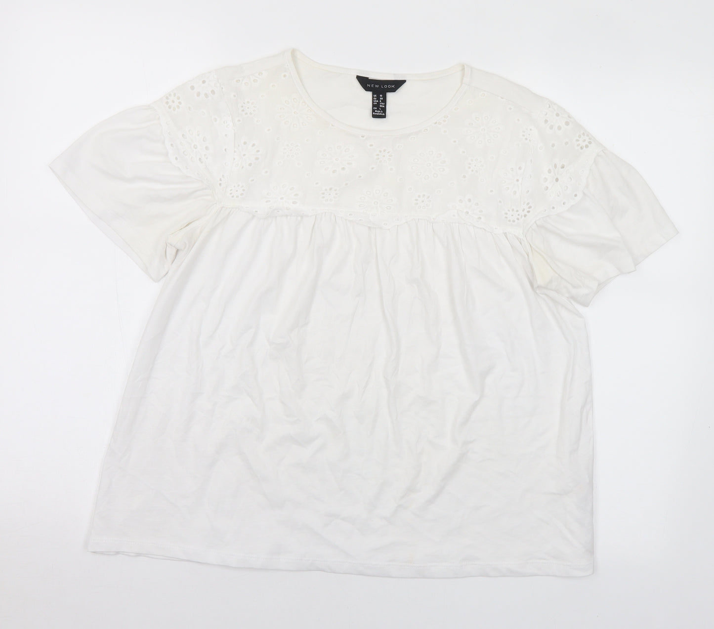New Look Womens White Cotton Basic T-Shirt Size 10 Round Neck