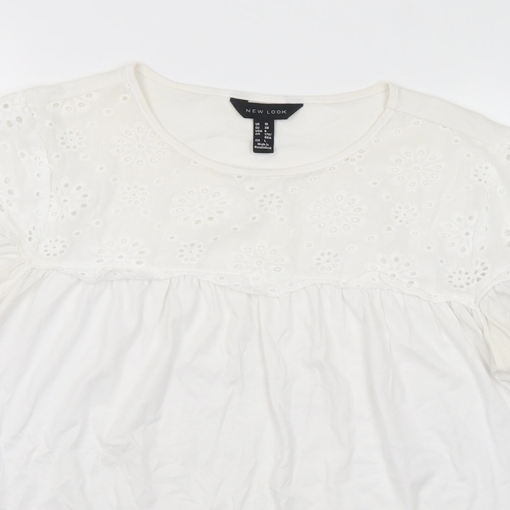 New Look Womens White Cotton Basic T-Shirt Size 10 Round Neck