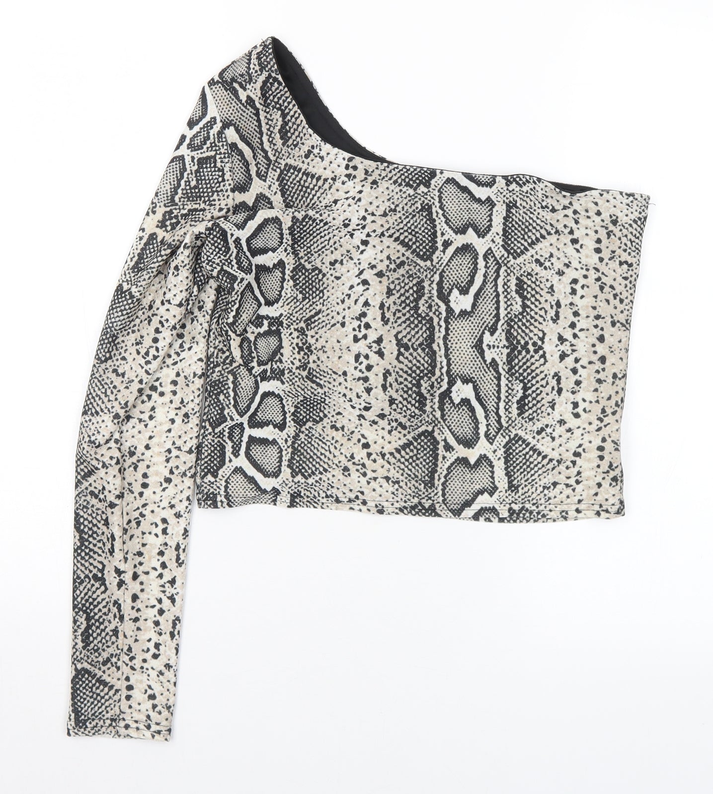New Look Womens Beige Animal Print Polyester Basic T-Shirt Size 14 One Shoulder