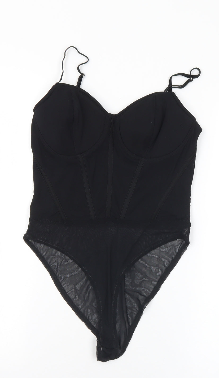 New Look Womens Black Nylon Bodysuit One-Piece Size 12 Snap
