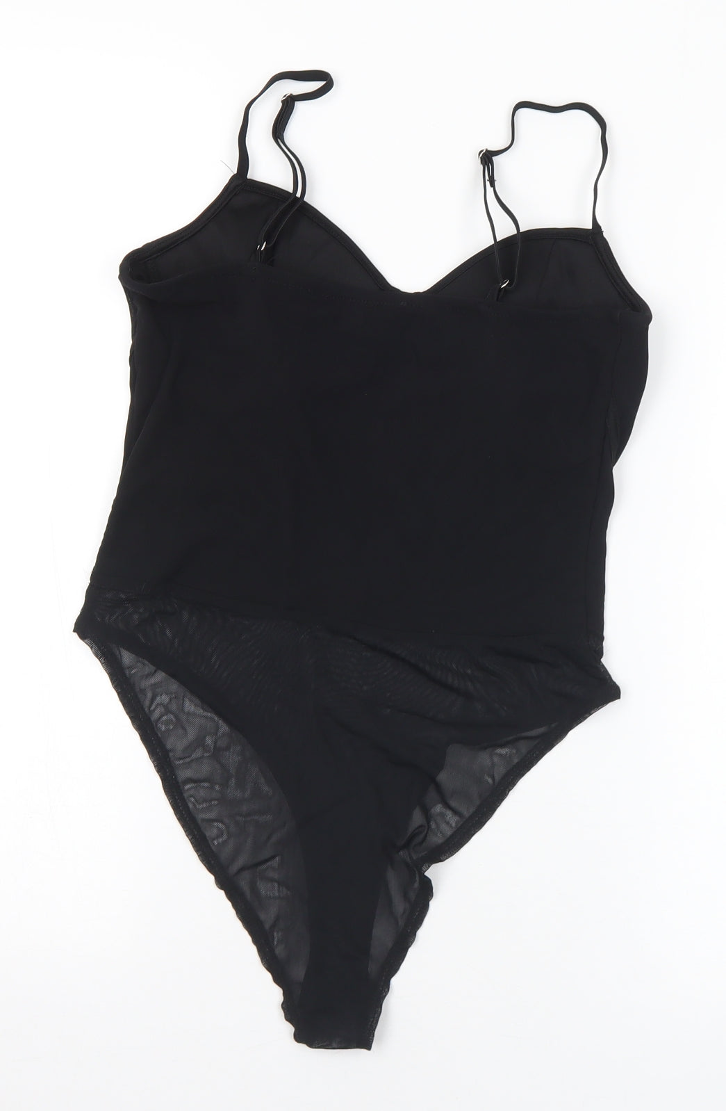 New Look Womens Black Nylon Bodysuit One-Piece Size 12 Snap
