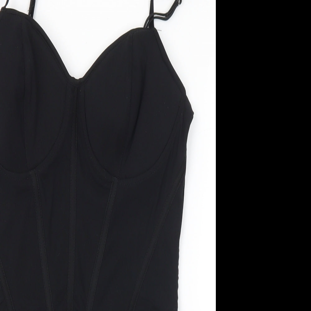 New Look Womens Black Nylon Bodysuit One-Piece Size 12 Snap