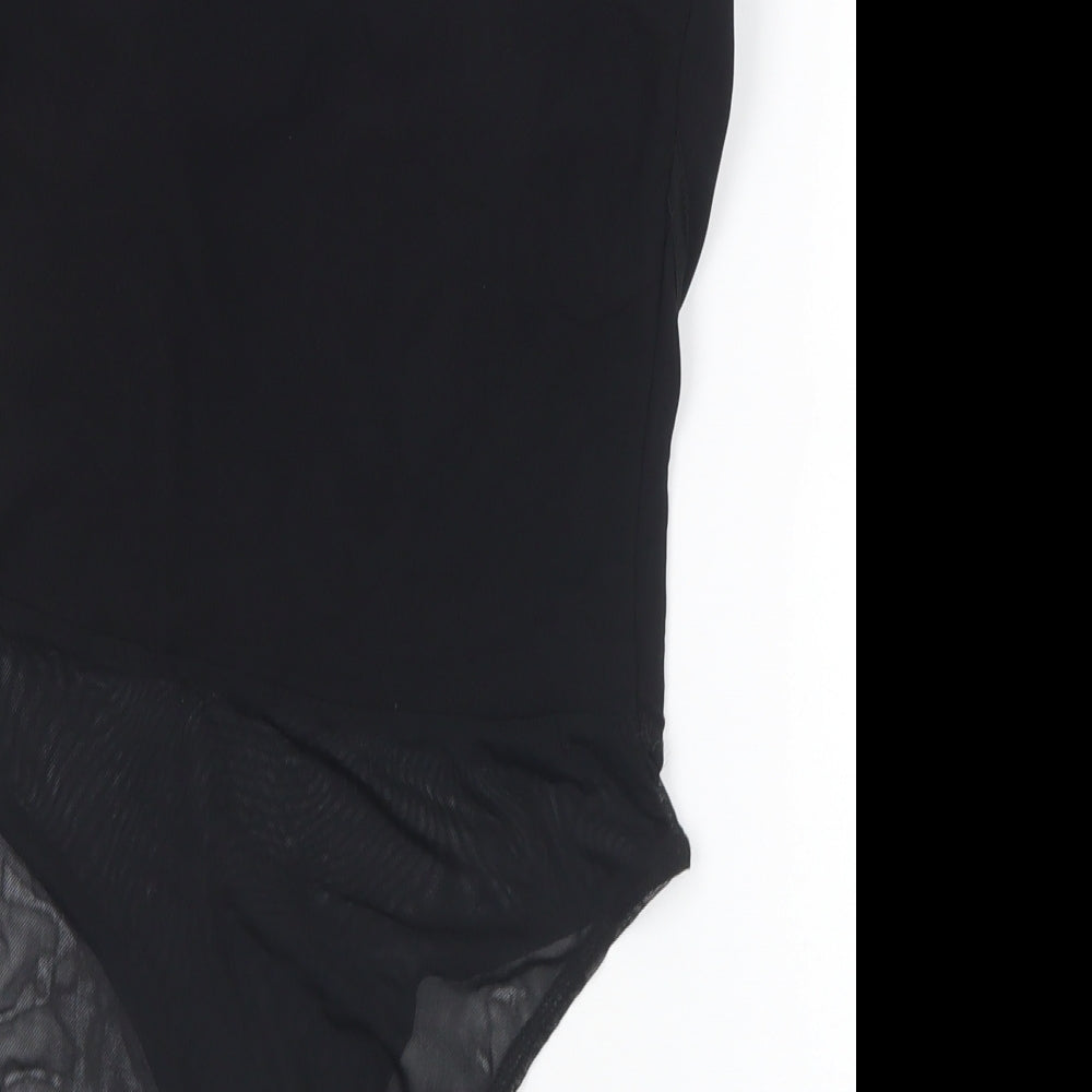New Look Womens Black Nylon Bodysuit One-Piece Size 12 Snap