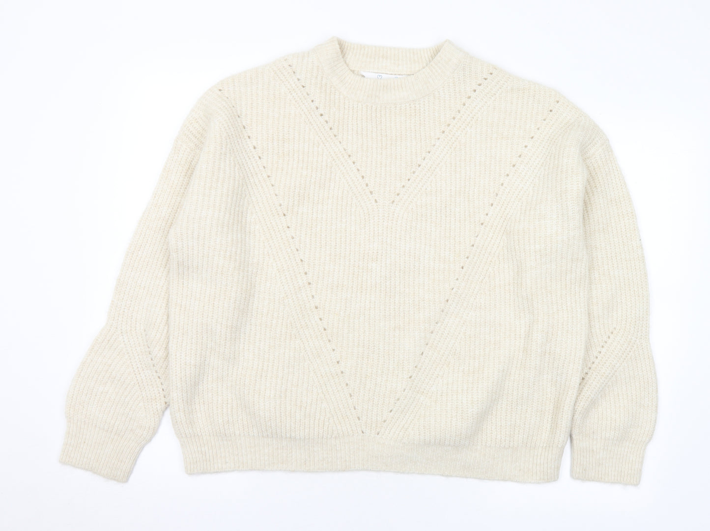 Primark Womens Ivory Mock Neck Acrylic Pullover Jumper Size 12 - 12-14