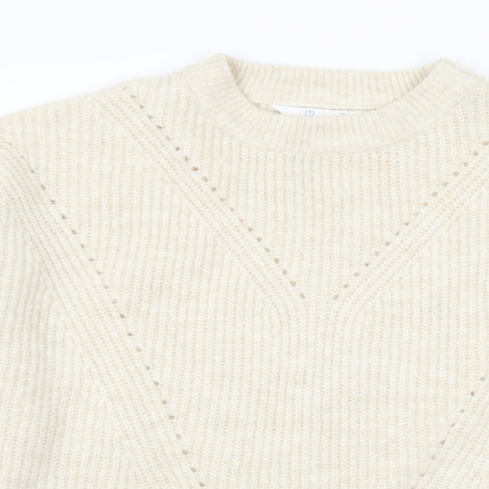 Primark Womens Ivory Mock Neck Acrylic Pullover Jumper Size 12 - 12-14