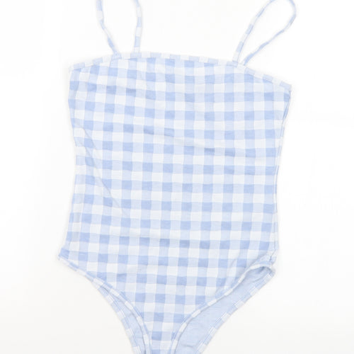 Primark Womens Blue Check Polyester Bodysuit One-Piece Size 6 - 6-8