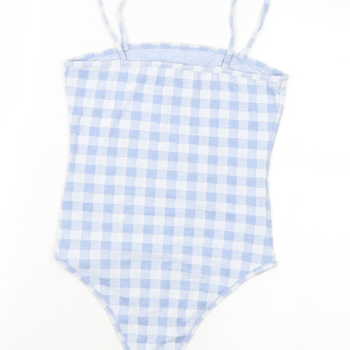 Primark Womens Blue Check Polyester Bodysuit One-Piece Size 6 - 6-8