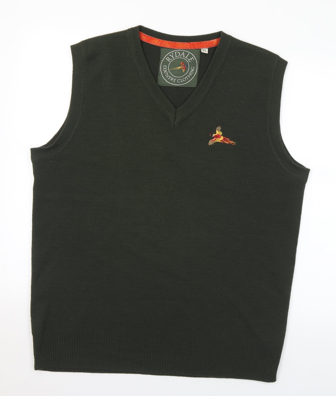 Rydale Mens Green V-Neck Wool Vest Jumper Size XL - pheasant