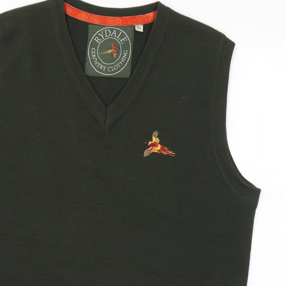 Rydale Mens Green V-Neck Wool Vest Jumper Size XL - pheasant