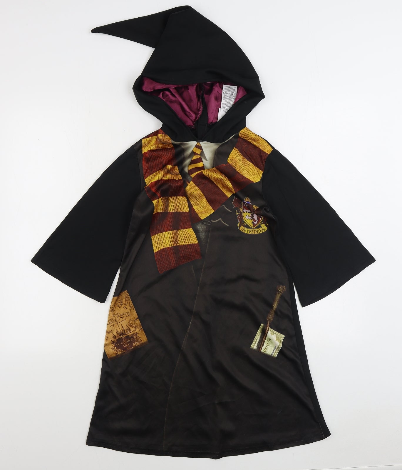 Harry Potter Boys Black Solid Polyester Robe Size 5-6 Years Hook & Loop - Gryffindor Gown