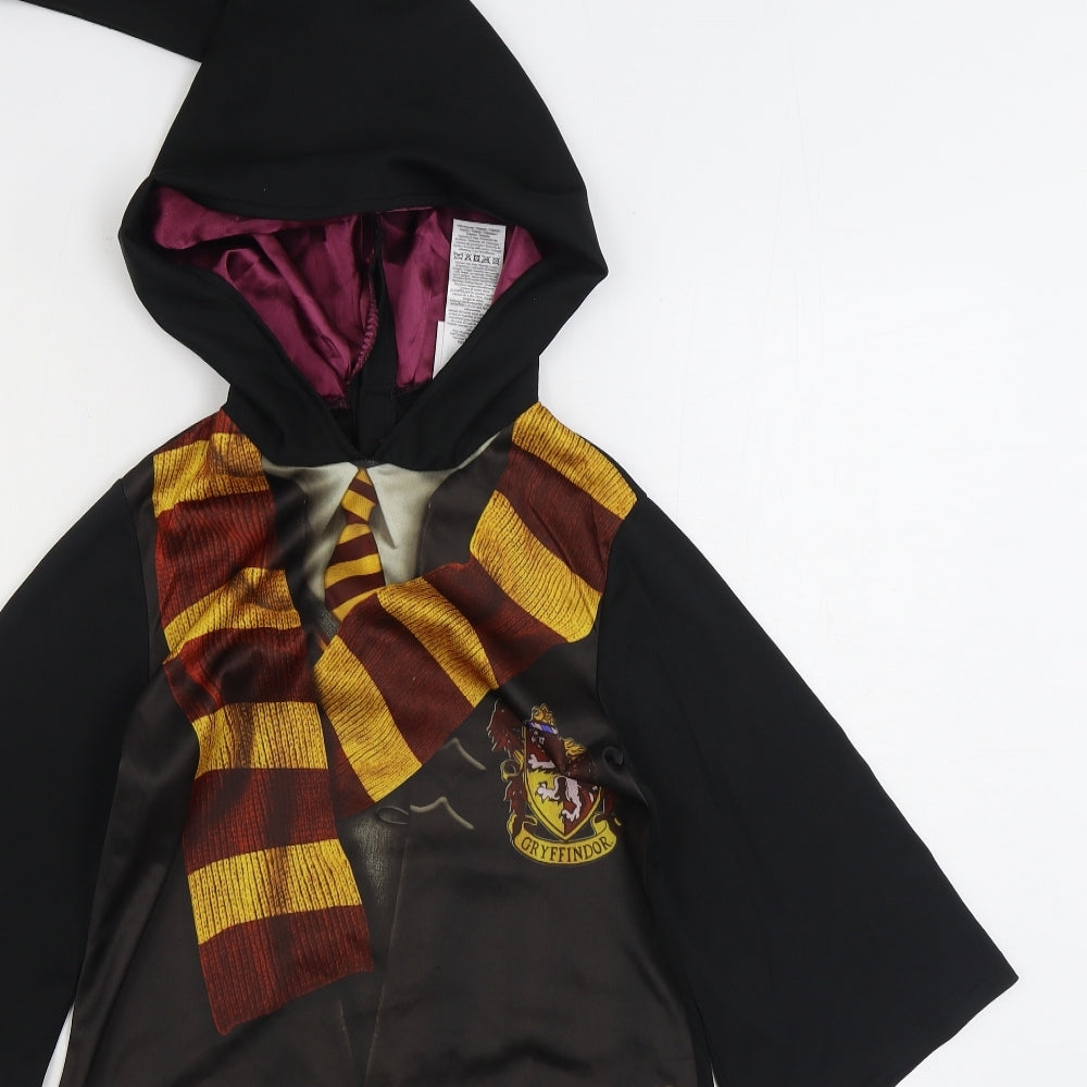 Harry Potter Boys Black Solid Polyester Robe Size 5-6 Years Hook & Loop - Gryffindor Gown