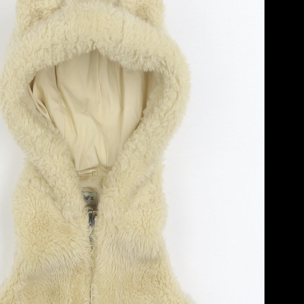 F&F Girls Beige Gilet Coat Size 2-3 Years Zip - Faux fur