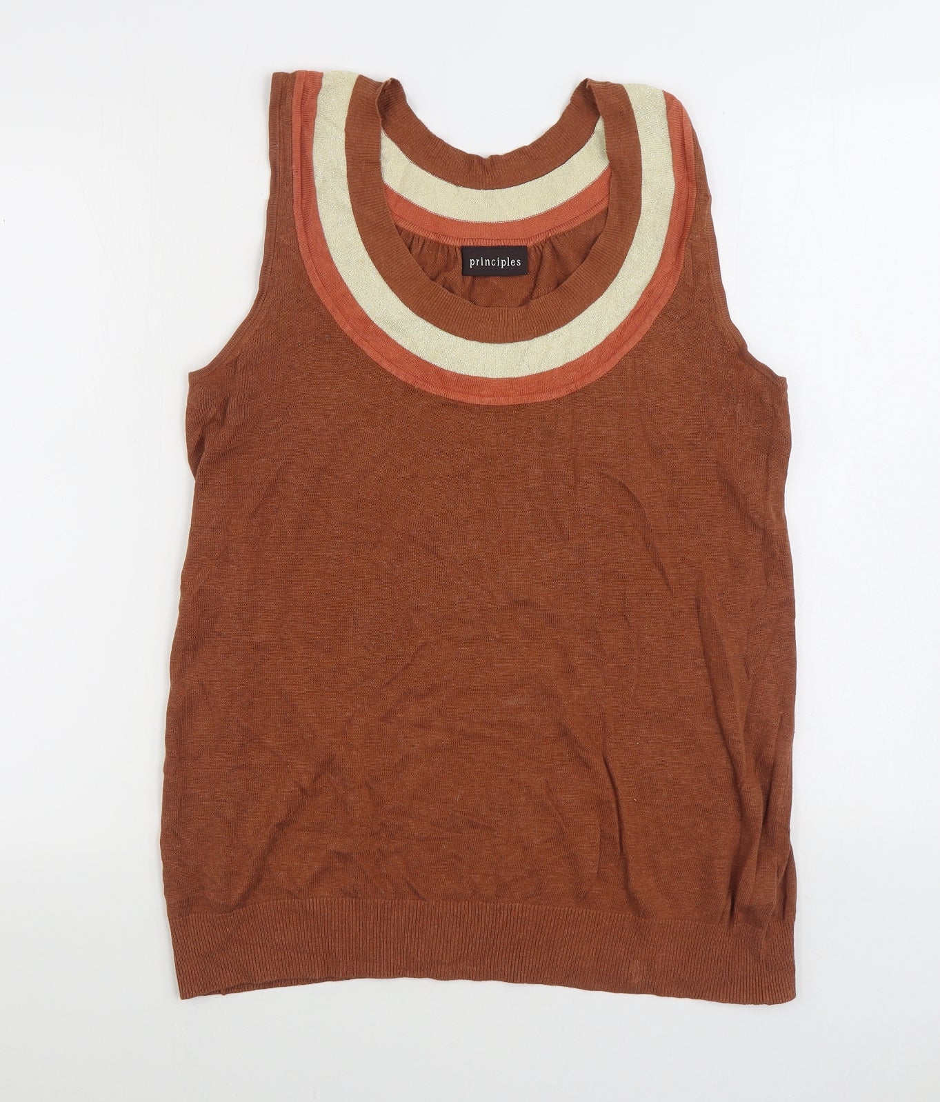Principles Womens Brown Scoop Neck Linen Vest Jumper Size 16