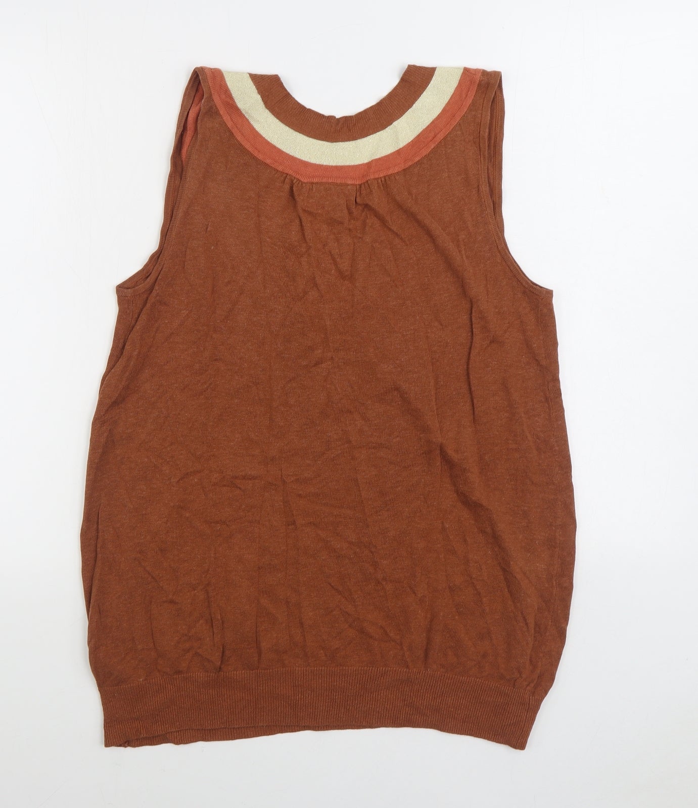 Principles Womens Brown Scoop Neck Linen Vest Jumper Size 16