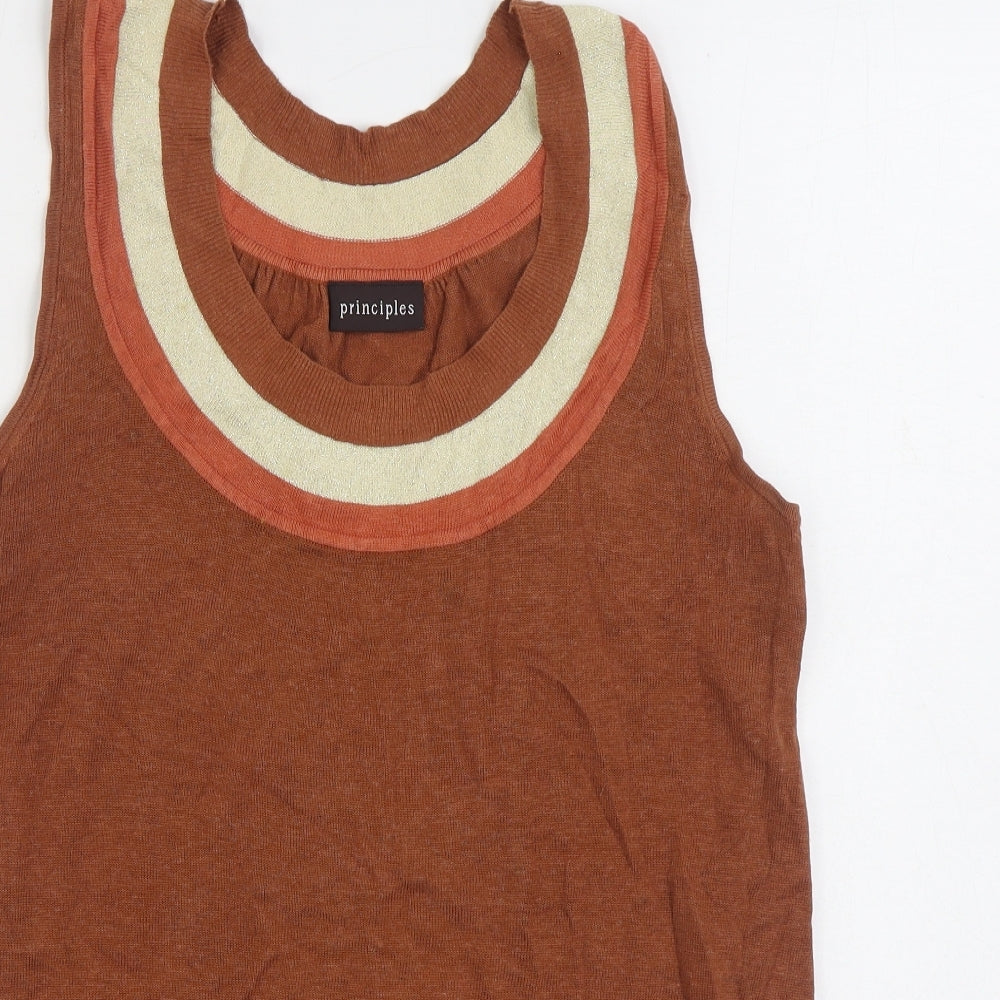 Principles Womens Brown Scoop Neck Linen Vest Jumper Size 16