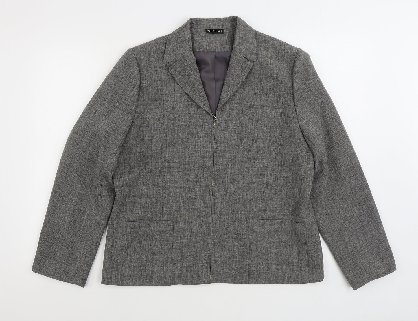 Definitions Womens Grey Jacket Blazer Size 16 Zip