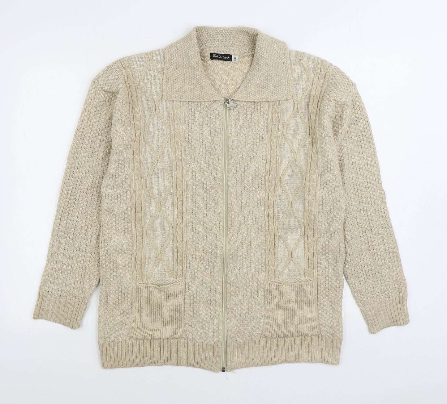 Fashion Alert Mens Beige V-Neck Acrylic Cardigan Jumper Size L