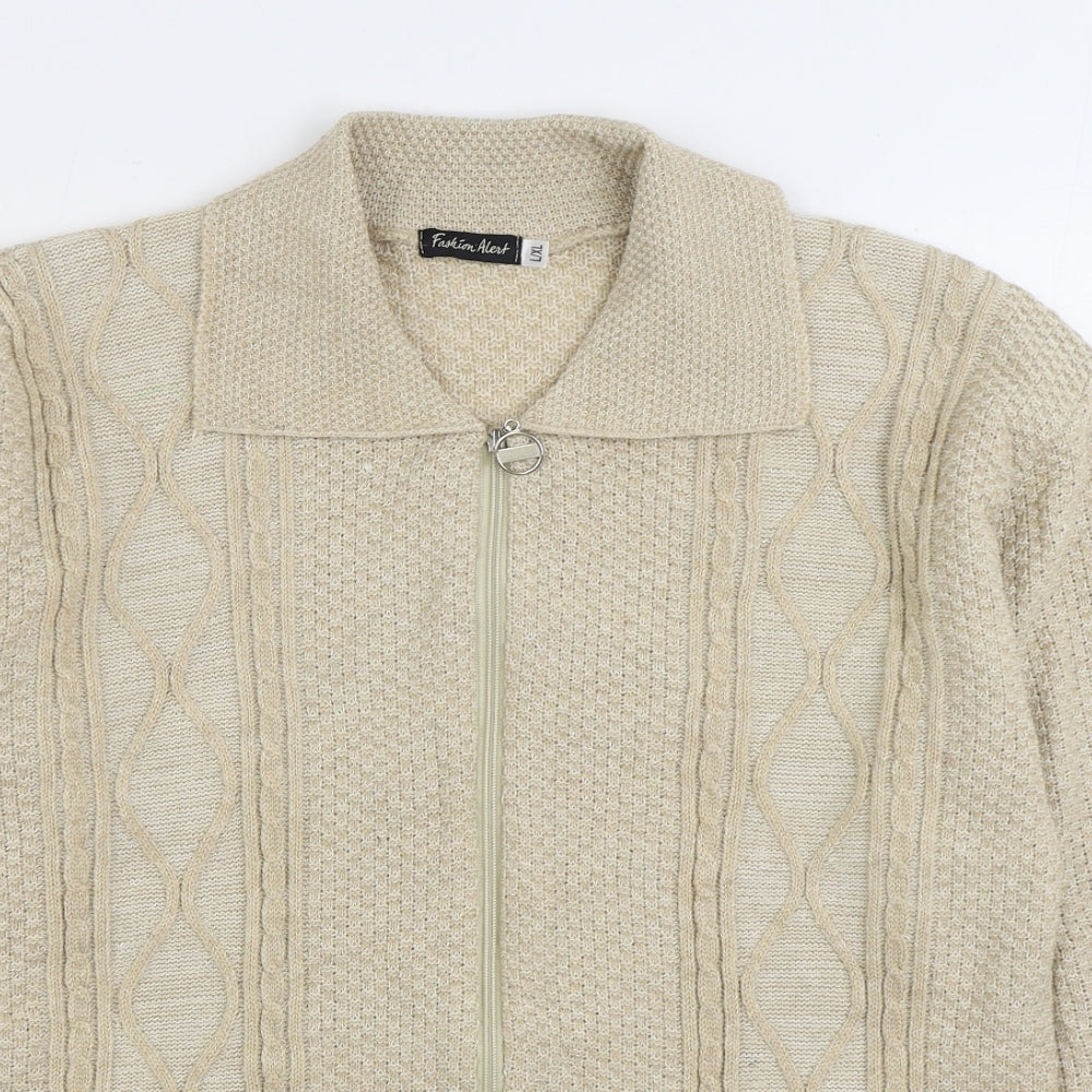 Fashion Alert Mens Beige V-Neck Acrylic Cardigan Jumper Size L