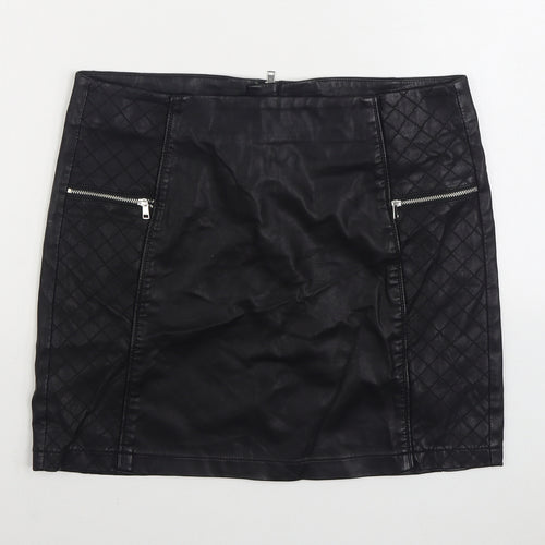 Papaya Womens Black Polyurethane A-Line Skirt Size 12 Zip