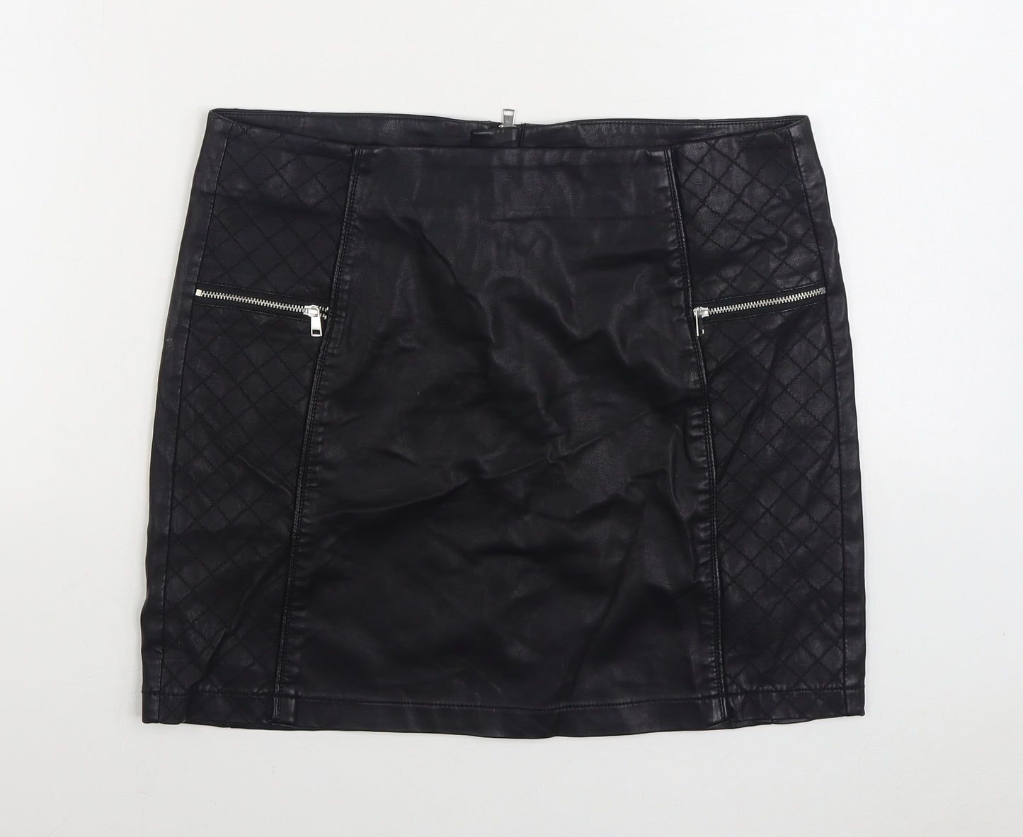 Papaya Womens Black Polyurethane A-Line Skirt Size 12 Zip