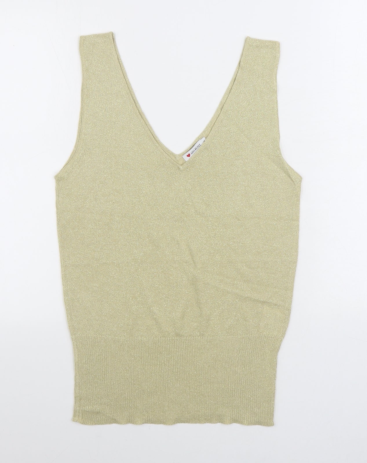 Influence Womens Gold V-Neck Viscose Vest Jumper Size L