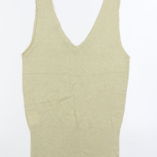 Influence Womens Gold V-Neck Viscose Vest Jumper Size L