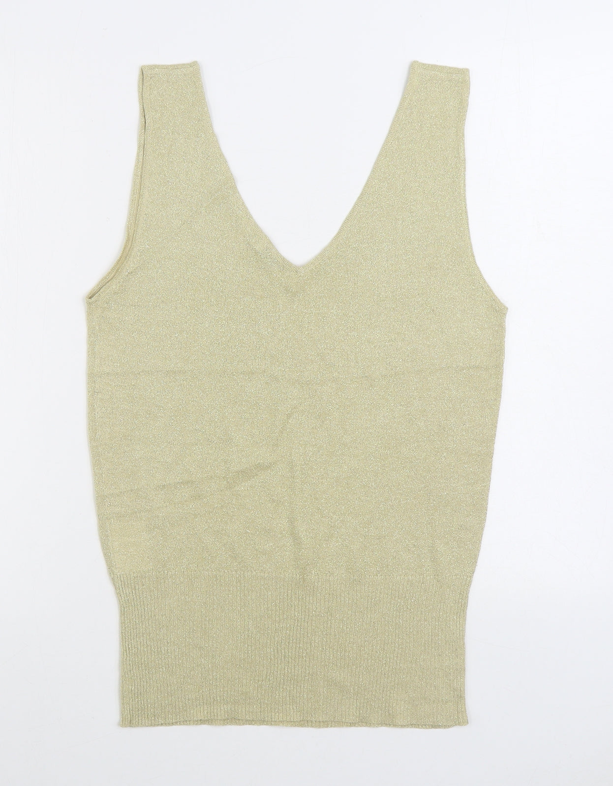 Influence Womens Gold V-Neck Viscose Vest Jumper Size L