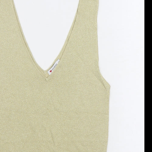 Influence Womens Gold V-Neck Viscose Vest Jumper Size L