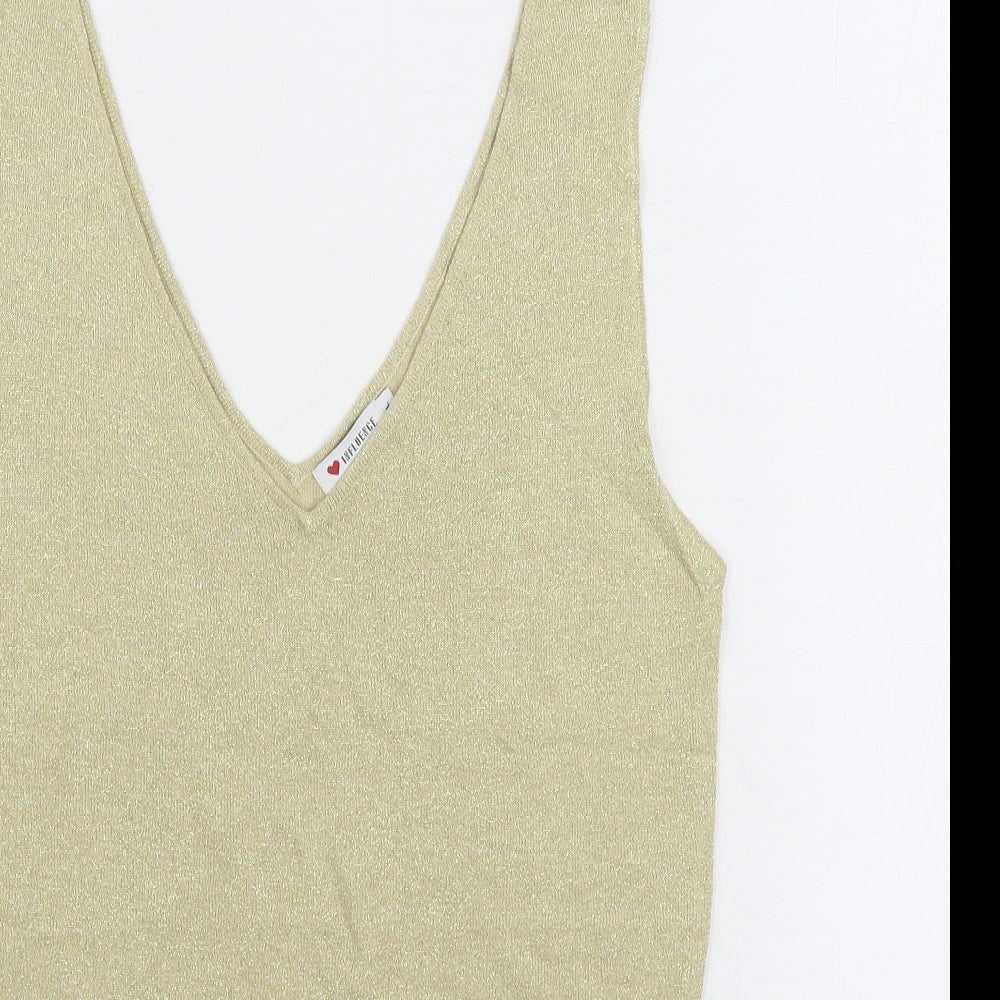 Influence Womens Gold V-Neck Viscose Vest Jumper Size L