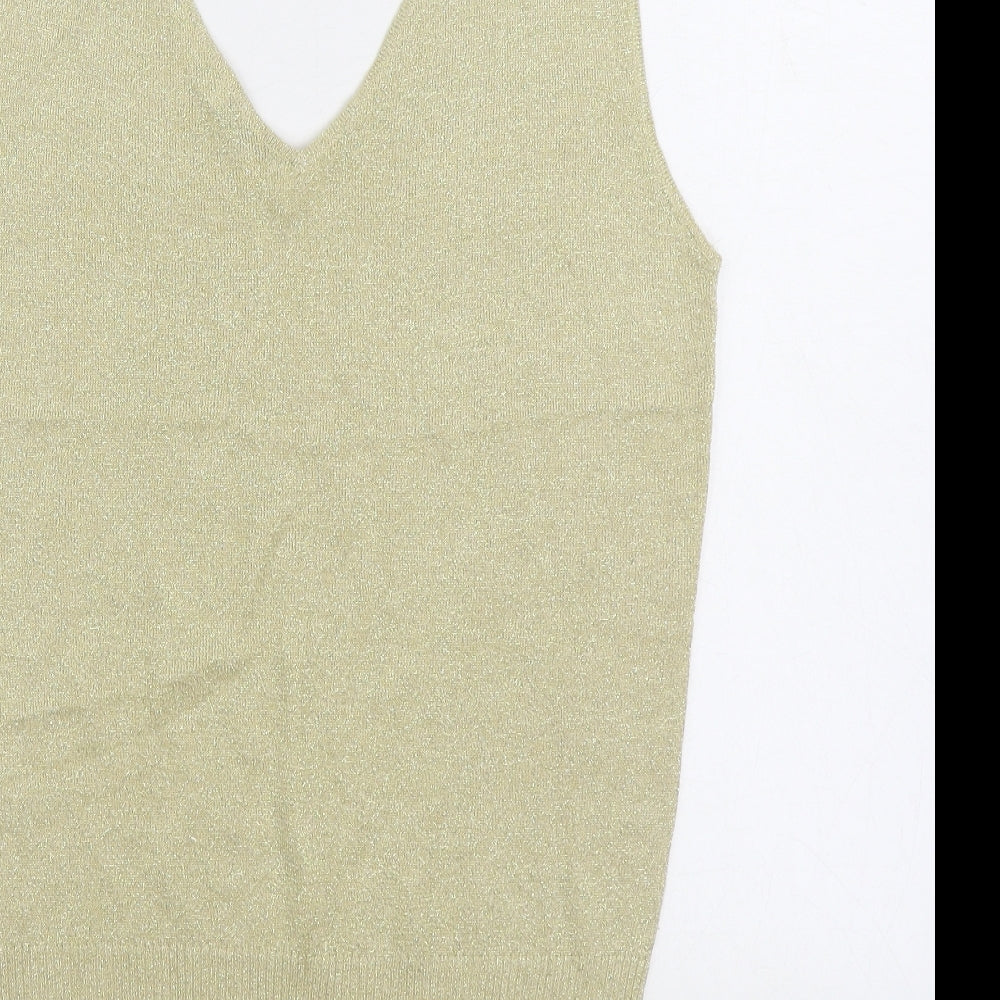 Influence Womens Gold V-Neck Viscose Vest Jumper Size L