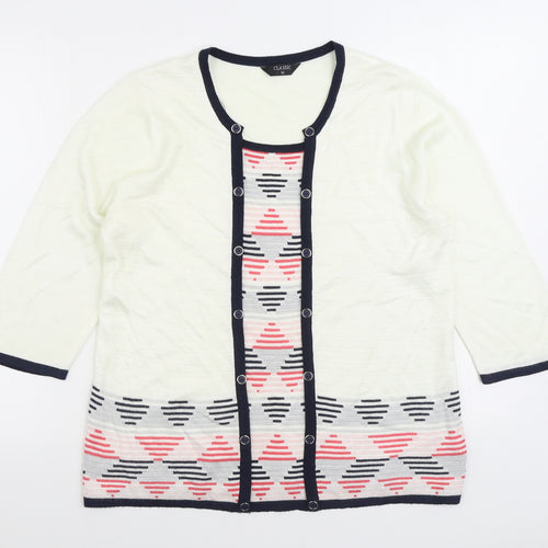 Classic Womens White Round Neck Acrylic Pullover Jumper Size M