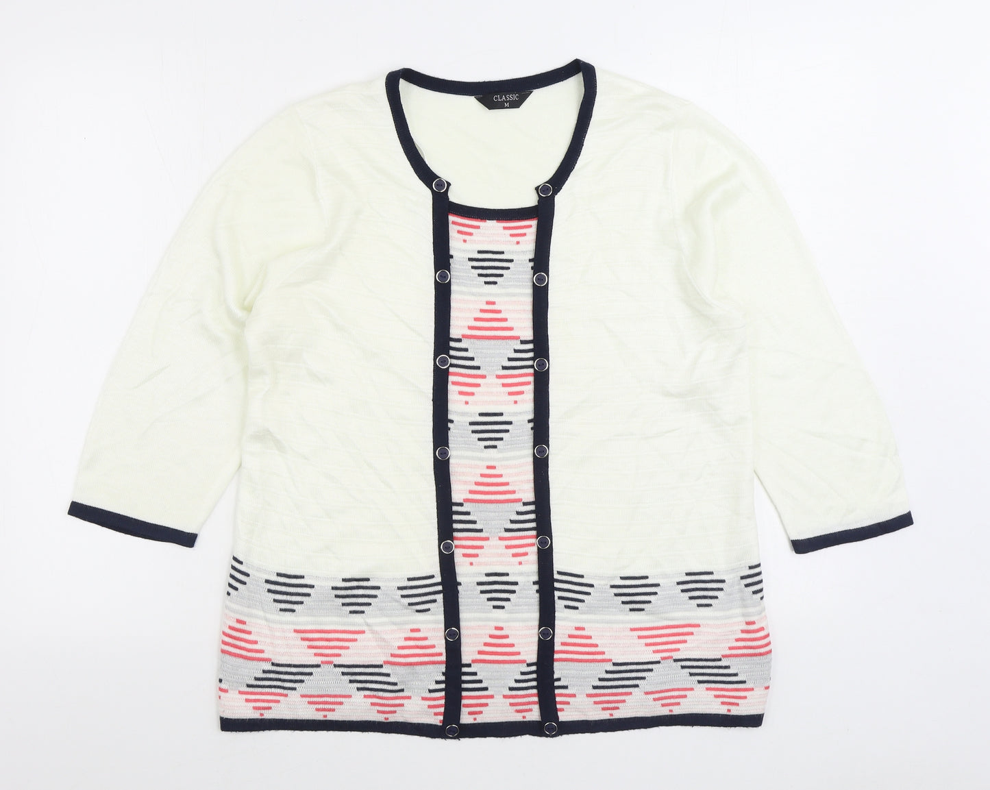 Classic Womens White Round Neck Acrylic Pullover Jumper Size M