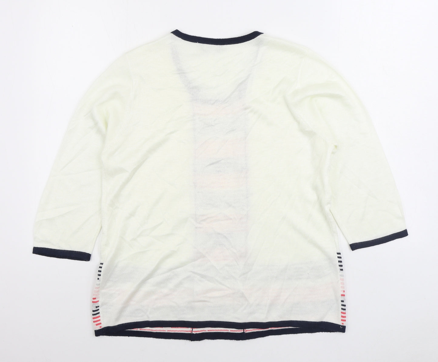 Classic Womens White Round Neck Acrylic Pullover Jumper Size M