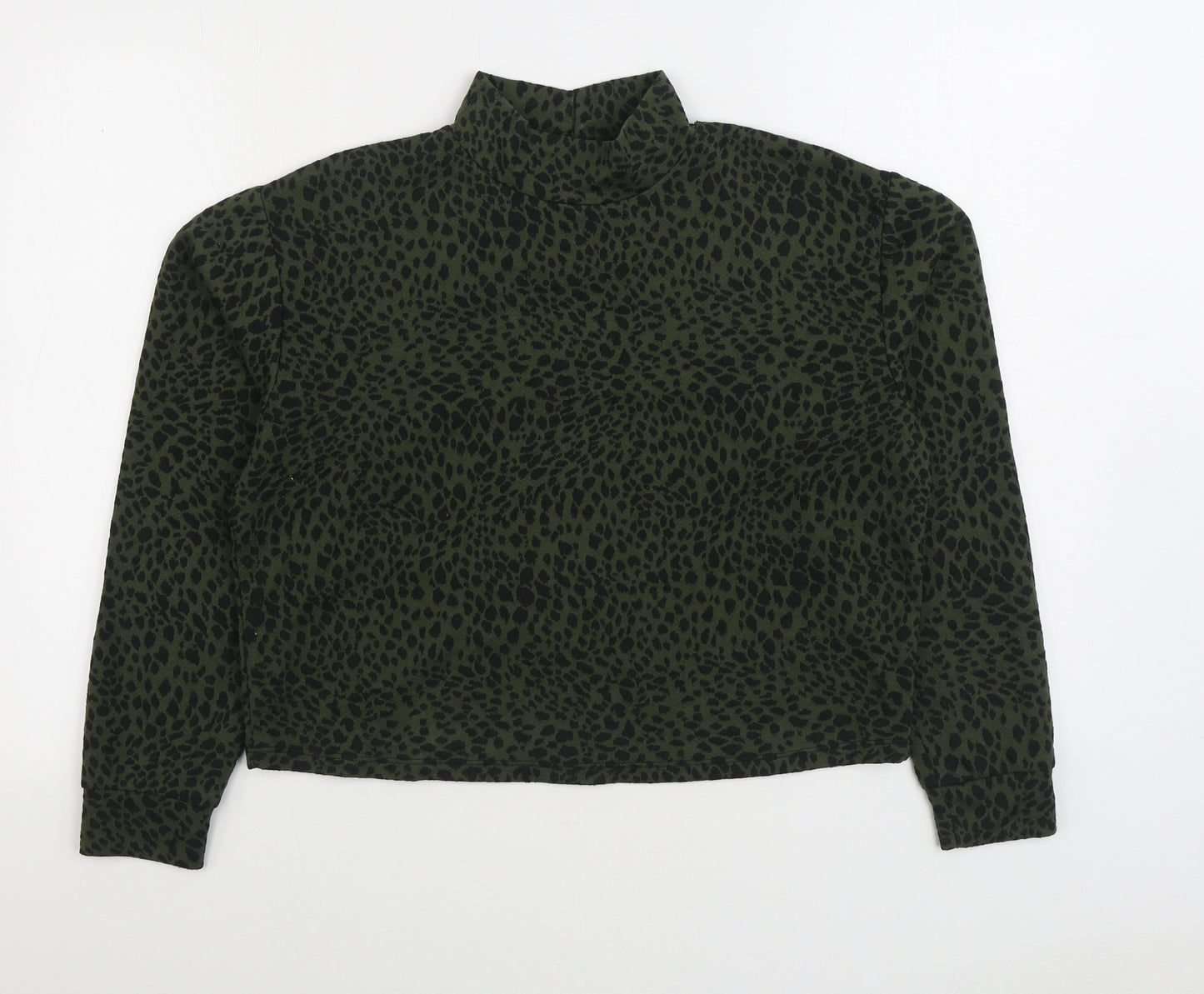 New Look Womens Green Animal Print Polyester Pullover Sweatshirt Size M Button - leopa