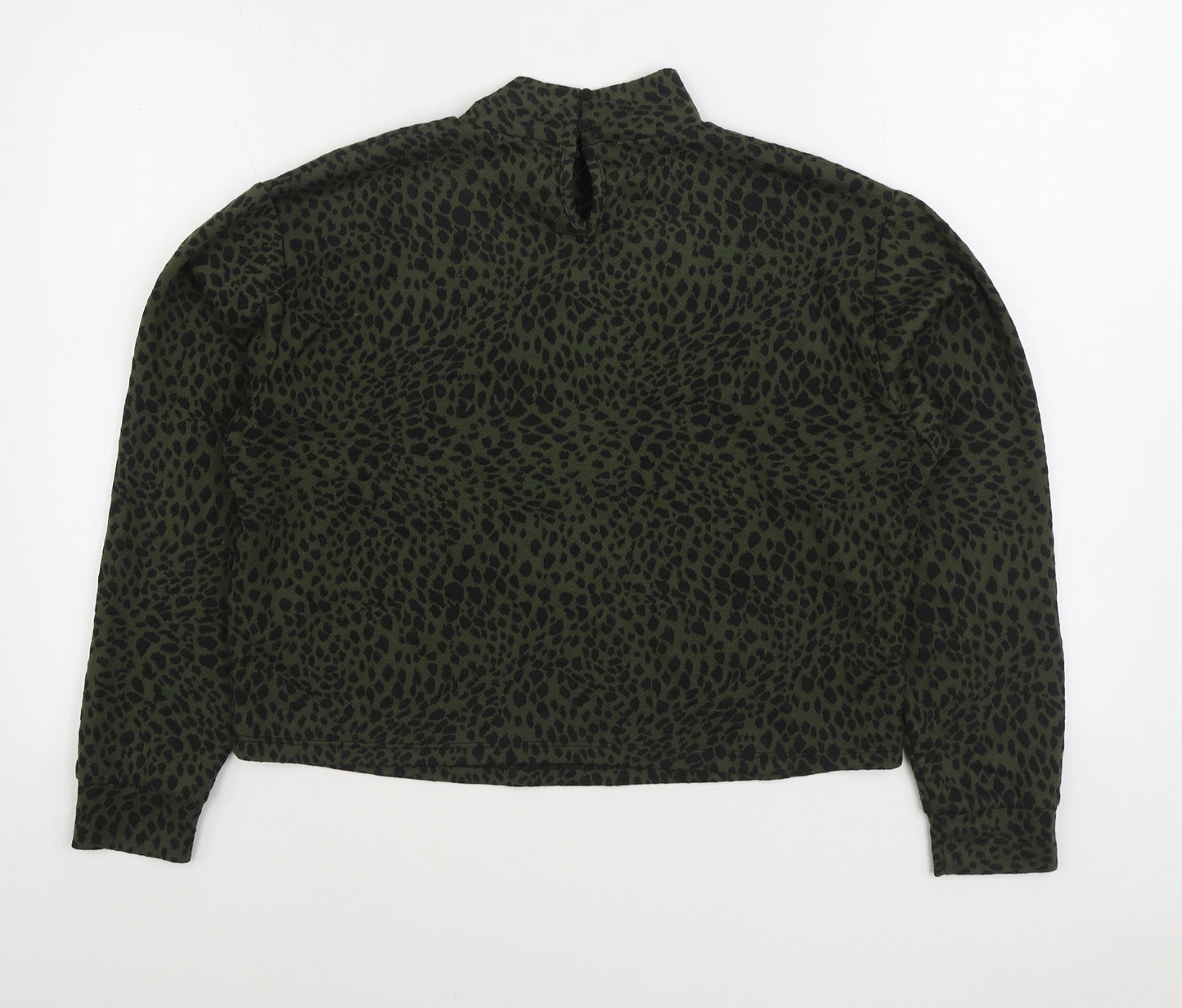 New Look Womens Green Animal Print Polyester Pullover Sweatshirt Size M Button - leopa