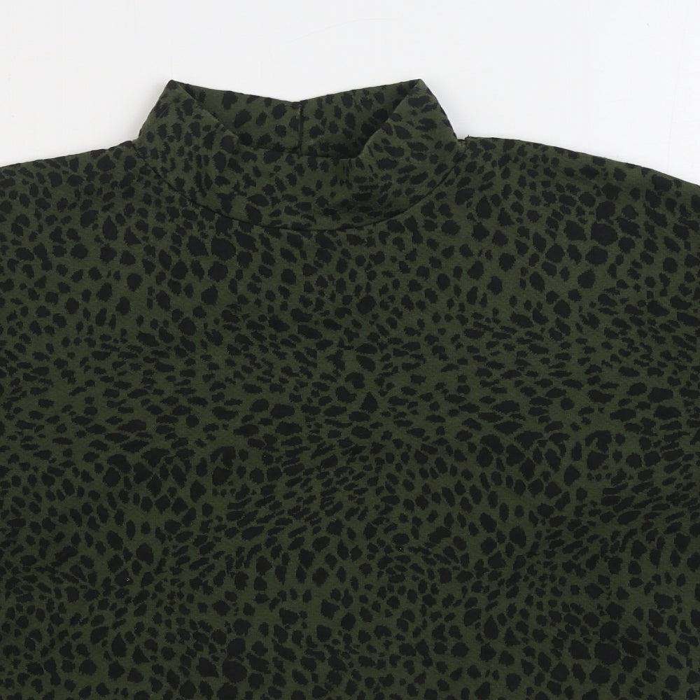 New Look Womens Green Animal Print Polyester Pullover Sweatshirt Size M Button - leopa