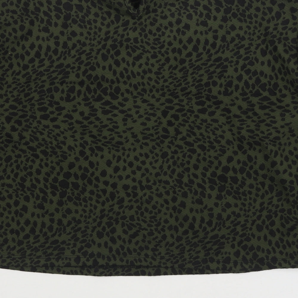 New Look Womens Green Animal Print Polyester Pullover Sweatshirt Size M Button - leopa